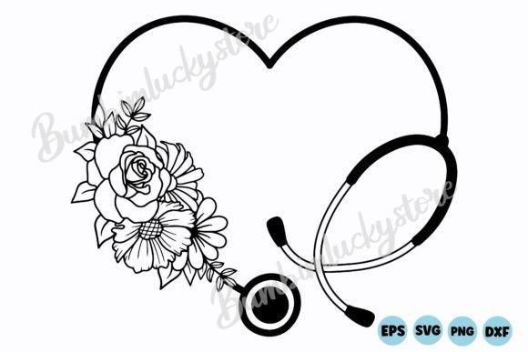 Floral Heart Stethoscope SVG for Graphics and Crafts
