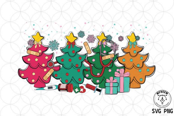 Retro Christmas Tree Nurse Sublimation Graphics